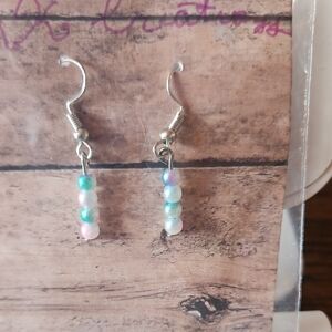 Handmade Elegant Silver and Pastel Beaded Earrings With Silver Wire